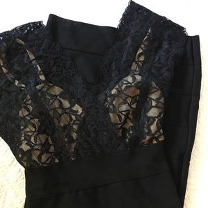 bebe 🖤 Black Lace Overlay Bondage Dress